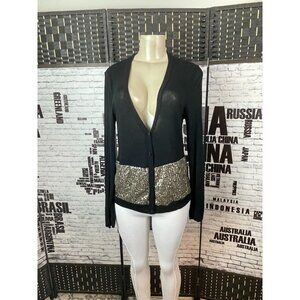 Hearts Jrs XL Black Button Down Gold Metallic Sequin Long Sleeve Cardigan Top